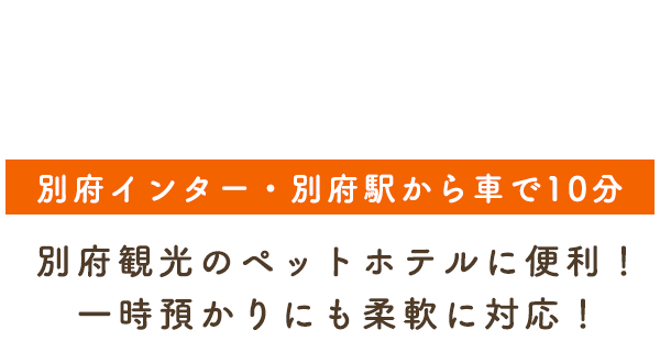 別府インター・別府駅から車で10分　別府観光のペットホテルに便利！一時預かりにも柔軟に対応！
